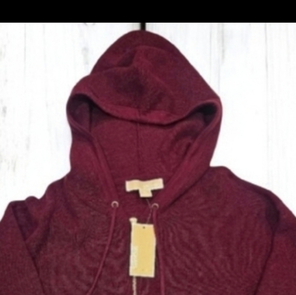NWT Michael Kors Women's Maroon Knit Hoodie With Half Zipper And Strings--Size S - Picture 2 of 9